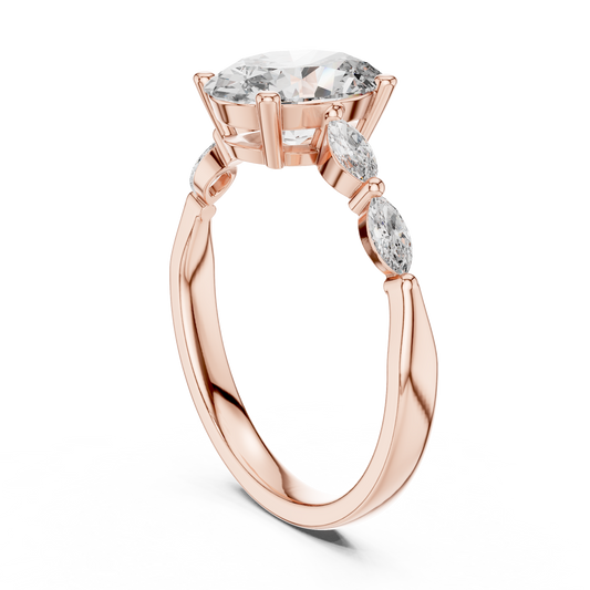 Oval Cut Moissanite Diamond Engagement Ring With Marquise Leaf Side Stones