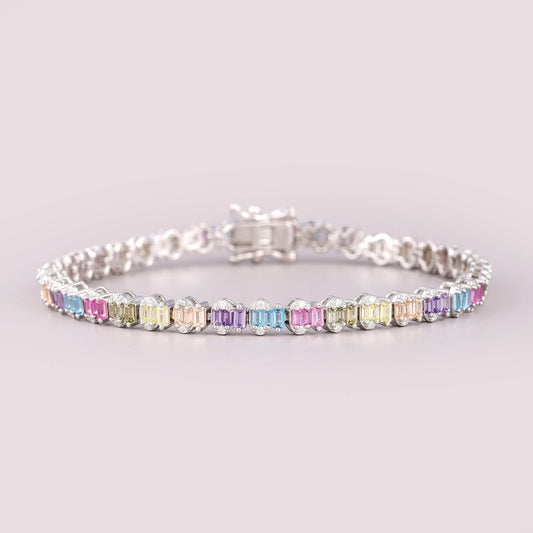 Rainbow Baguette Gemstone Single Row Tennis Bracelet - view 2