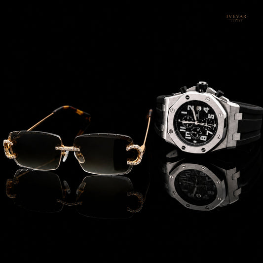 Luxury Statement Watch With Round Cut Moissanite Designer Sunglasses By Ivevar