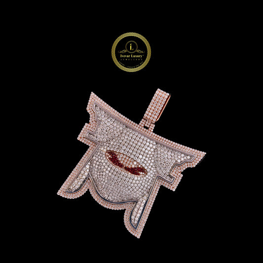 Iced Out Moissanite Airplane Pendant with Red Gemstone & Pave Diamonds
