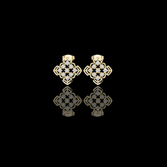 0.63 TCW Ornate Geometric Moissanite Diamond Round Cut Cluster Stud Earrings with Open Motif Detailing