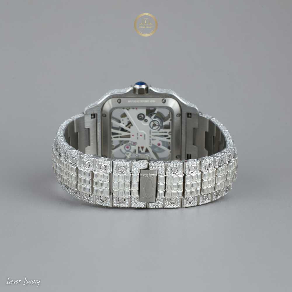 Luxurious Skeleton Lab Grown Diamond Timepiece with Baguette-Cut Detailing and Transparent Mechanical Design - View 4