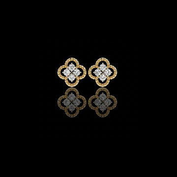 Round Cut Moissanite Diamond Clover Flower Stud Earrings with Milgrain Edge