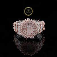 Full Iced Out Diamond Thorn Bezel Watch with Rose Pavé Dial & Two-Tone Finish