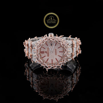 Full Iced Out Diamond Thorn Bezel Watch with Rose Pavé Dial & Two-Tone Finish