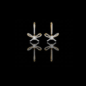 Exquisite Moissanite Diamond Bow Earrings with Emerald Cut Centerpiece & Pavé Ribbon Detailing