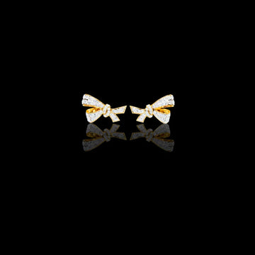 Round Cut Moissanite Diamond Ribbon Bow Earrings for Women