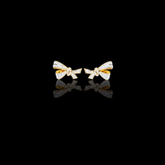 0.96 TCW Exquisite Round Moissanite Radiant Ribbon Diamond Bow Stud with Sparkling Glamour Earring