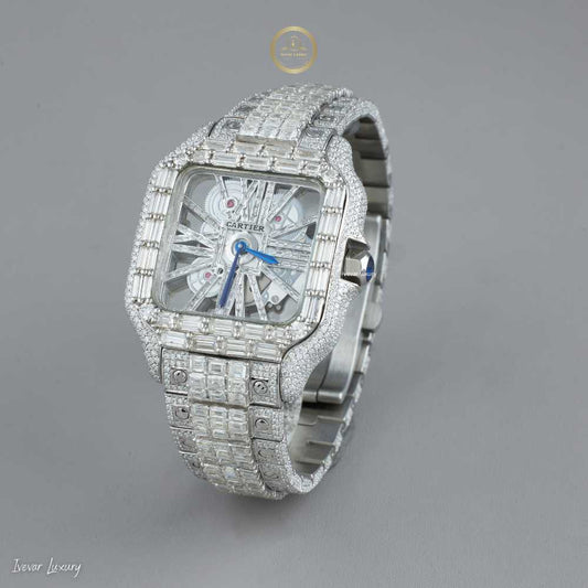 Full Iced Out Two-Tone Diamond Square Watch with Roman Dial & Pave Link Band