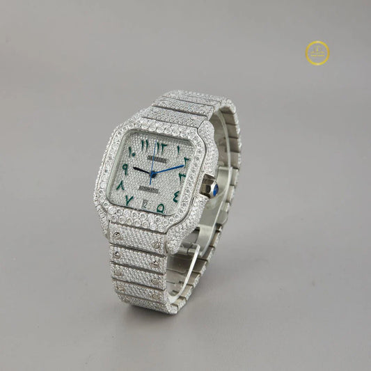 Luxury Iced-Out Watch Collection – Silver Crystal Arabic Dial And Black Automatic Watch By Ivevar