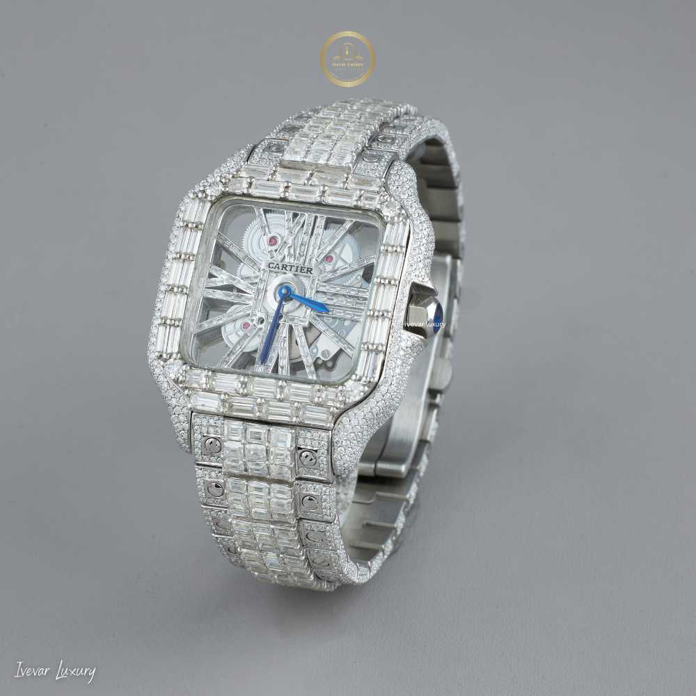 Luxurious Skeleton Lab Grown Diamond Timepiece with Baguette-Cut Detailing and Transparent Mechanical Design - View 2