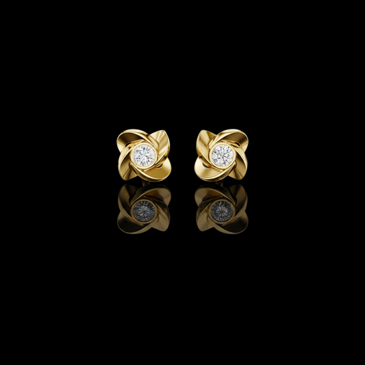 Interwoven Floral Design Round Lab Diamond Stud Earrings