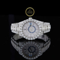Full Iced Out Diamond Watch with Baguette Links Big Date & 24-Hour Dial