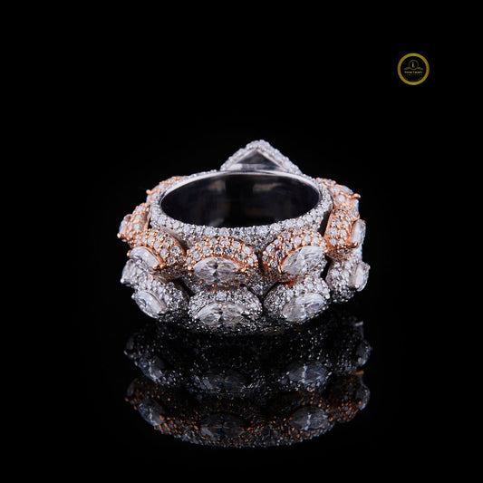 Full Hip Hop Pear Shape Moissanite Diamond Ring With ROund Cut and Marquise Diamond Ring by Ivevar.