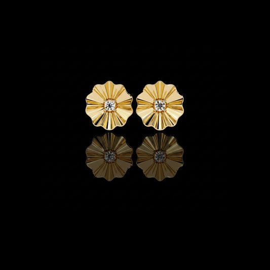 Sunburst Lab Diamond Round Center Flower Stud Earrings with Fluted Design