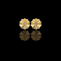 Sunburst Moissanite Diamond Round Center Flower Stud Earrings with Fluted Design