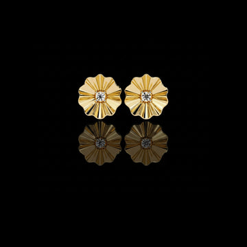 Sunburst Moissanite Diamond Round Center Flower Stud Earrings with Fluted Design