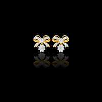 Round Moissanite Diamond Bow Knot Drop Stud Earrings with Floral Cluster Dangle