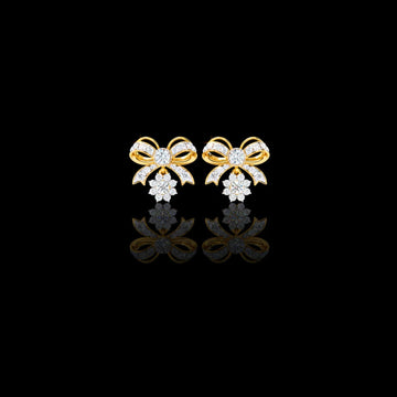 Round Moissanite Diamond Bow Knot Drop Stud Earrings with Floral Cluster Dangle