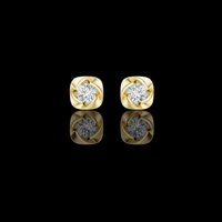 Round Brilliant Moissanite Diamond Solitaire Stud Earrings Swirl Cushion Vortex Frame