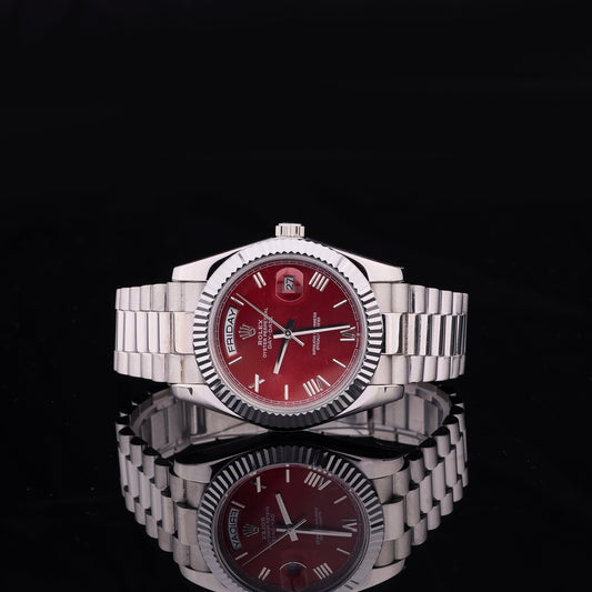 Red Sunburst Dial Stainless Steel Automatic Dress Watch