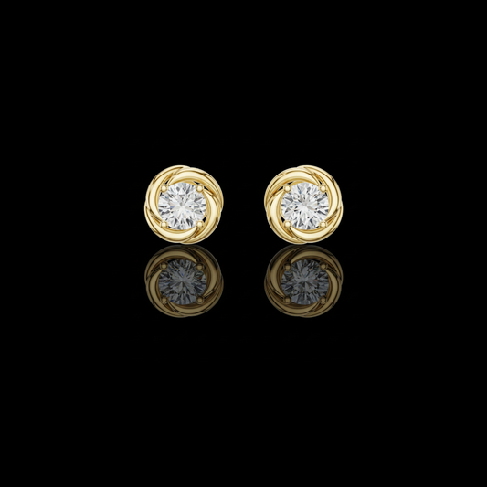 Swirl Border Round Cut Moissanite Diamond Architectural Stud Earrings