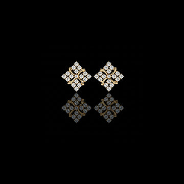 Round Cut Moissanite Floral Quatrefoil Cluster Pavé Setting Stud Earrings