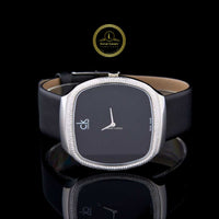 Cushion Case Diamond Bezel Minimalist Leather Strap Watch