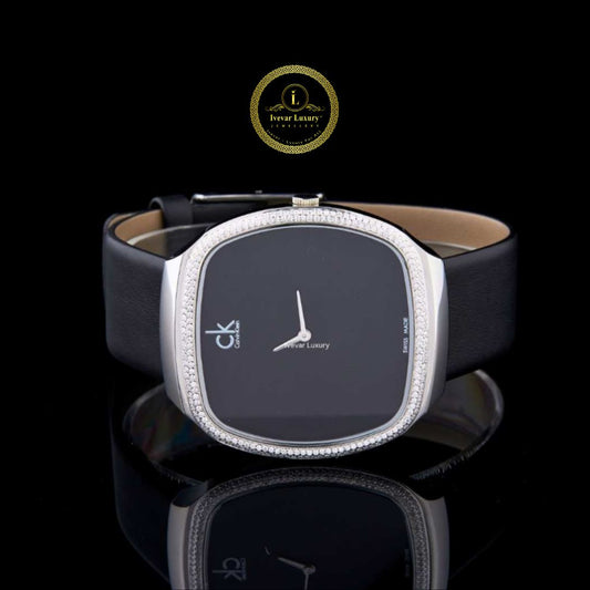 Cushion Case Diamond Bezel Minimalist Leather Strap Watch