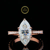 Marquise Cut Moissanite Diamond Wedding Ring With Pave Band