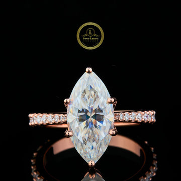 Marquise Cut Moissanite Diamond Wedding Ring With Pave Band