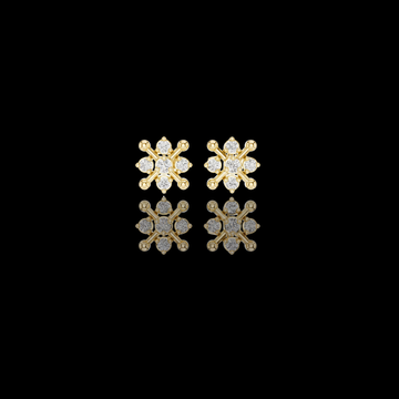 0.60 TCW Orbital Nova Moissanite Diamond Cluster Gold Stud Earrings with Starburst Geometry For