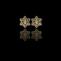 Lotus Moissanite Diamond Round Center Floral Stud Earrings with Round Side Stones