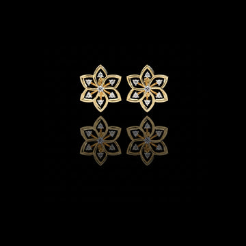 Lotus Moissanite Diamond Round Center Floral Stud Earrings with Round Side Stones