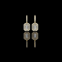 0.80 CT Glamour Baguette Cut Moissanite Diamond Halo Drop Earring in Polished Gold with Pave Hoop Accents