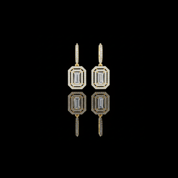 0.80 CT Glamour Baguette Cut Moissanite Diamond Halo Drop Earring in Polished Gold with Pave Hoop Accents