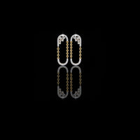 Round Moissanite Diamond Open Oval Link Drop Stud Earrings with Micro Pavé Chain