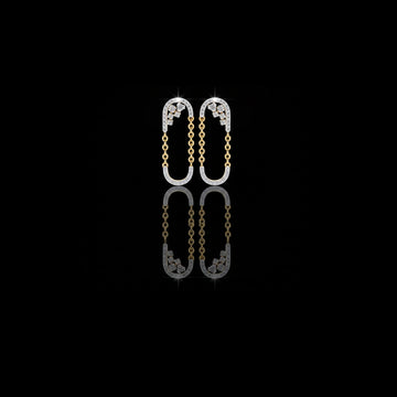 Round Moissanite Diamond Open Oval Link Drop Stud Earrings with Micro Pavé Chain