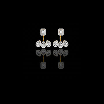 Emerald Moissanite Diamond Pear Cluster Ear Jacket Earrings in Gold
