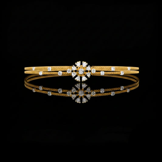 0.46 TCW Elegant Moissanite Double Band Bracelet Adorned with Sparkling Round Diamonds and Floral Motif
