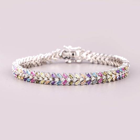 Rainbow Baguette Gemstone Chevron Link Tennis Bracelet - view 2