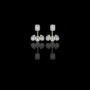 1.49 CT Emerald and Pear Cut Moissanite Diamond Halo Drop Earrings in Gold And Silver For Mother's Special