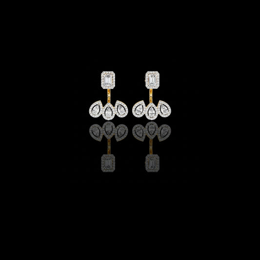 1.49 CT Emerald and Pear Cut Moissanite Diamond Halo Drop Earrings in Gold And Silver For Mother's Special