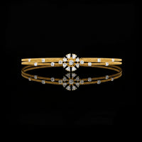 Round Moissanite Diamond Double Strand Bangle Bracelet with Floral Center
