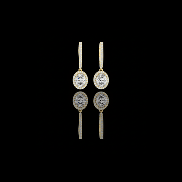 3.34 CT Regal Oval Halo Drop Moissanite Diamond Earrings in Gold with Pave Bar Accent Brilliance For Girl