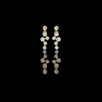 Bezel Set Round Moissanite Diamond Linear Drop Dangle Earrings in Gold