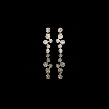 Bezel Set Round Moissanite Diamond Linear Drop Dangle Earrings in Gold