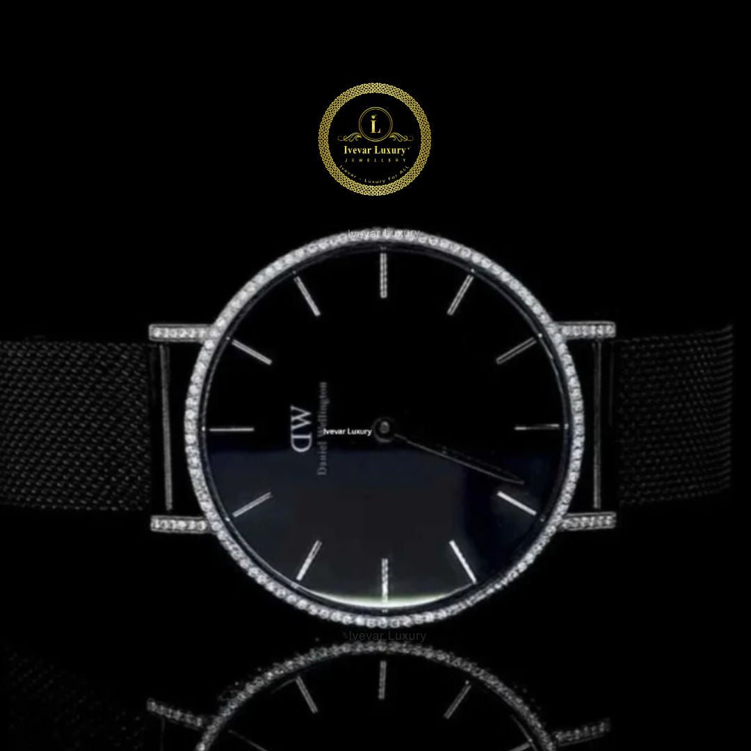 Round Cut Moissanite Diamond Bezel Watch with Milanese Mesh Bracelet