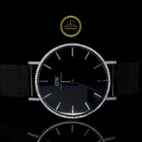 Round Cut Moissanite Diamond Bezel Watch with Milanese Mesh Bracelet