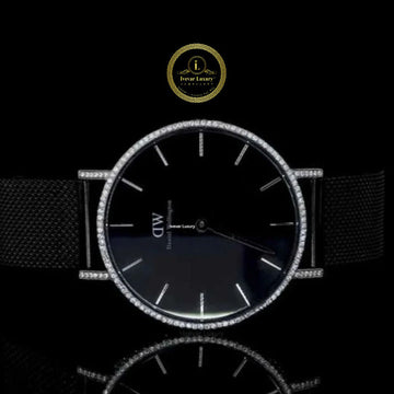 Round Cut Moissanite Diamond Bezel Watch with Milanese Mesh Bracelet